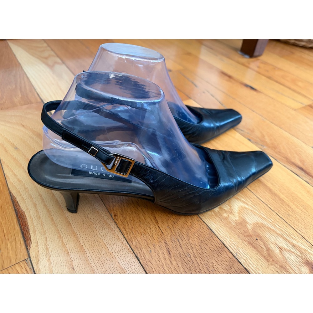 Vintage Gucci Black Slingback Heels Kitten Heels Square Toe Size 9.5